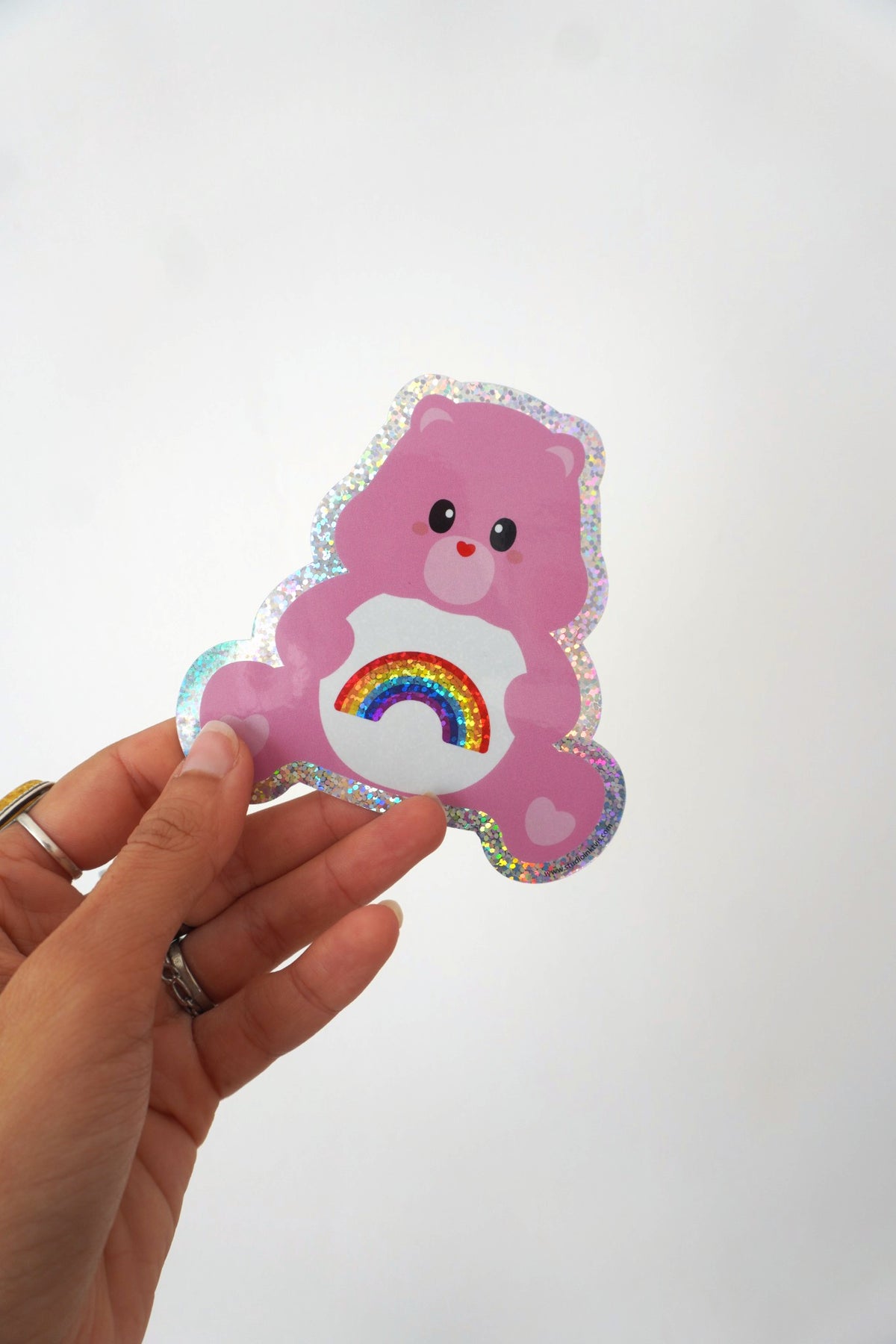 Sticker Bisounours rose avec arc-en-ciel