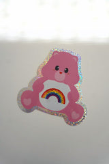 Sticker Bisounours rose avec arc-en-ciel