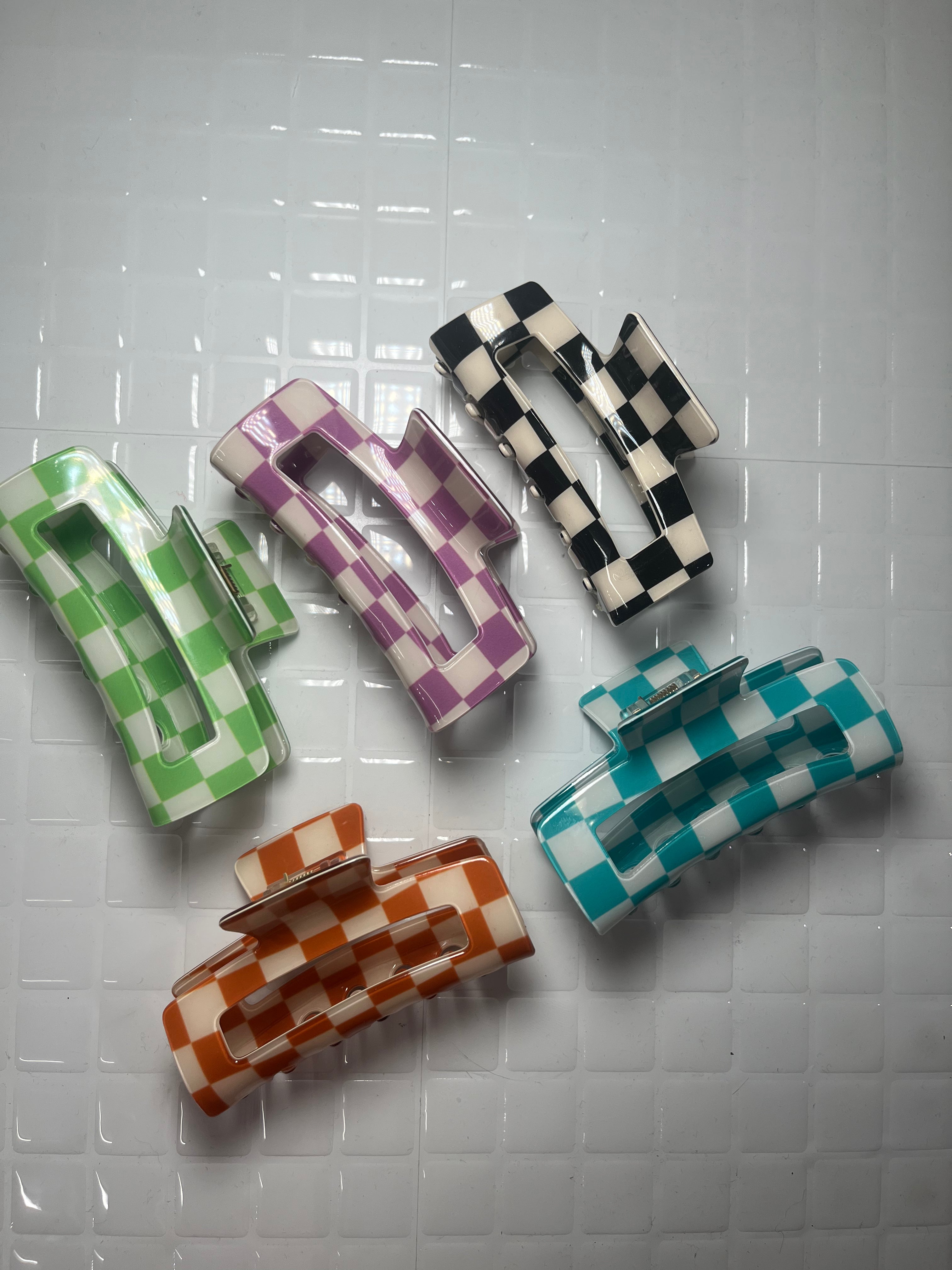 Pince à cheveux damier