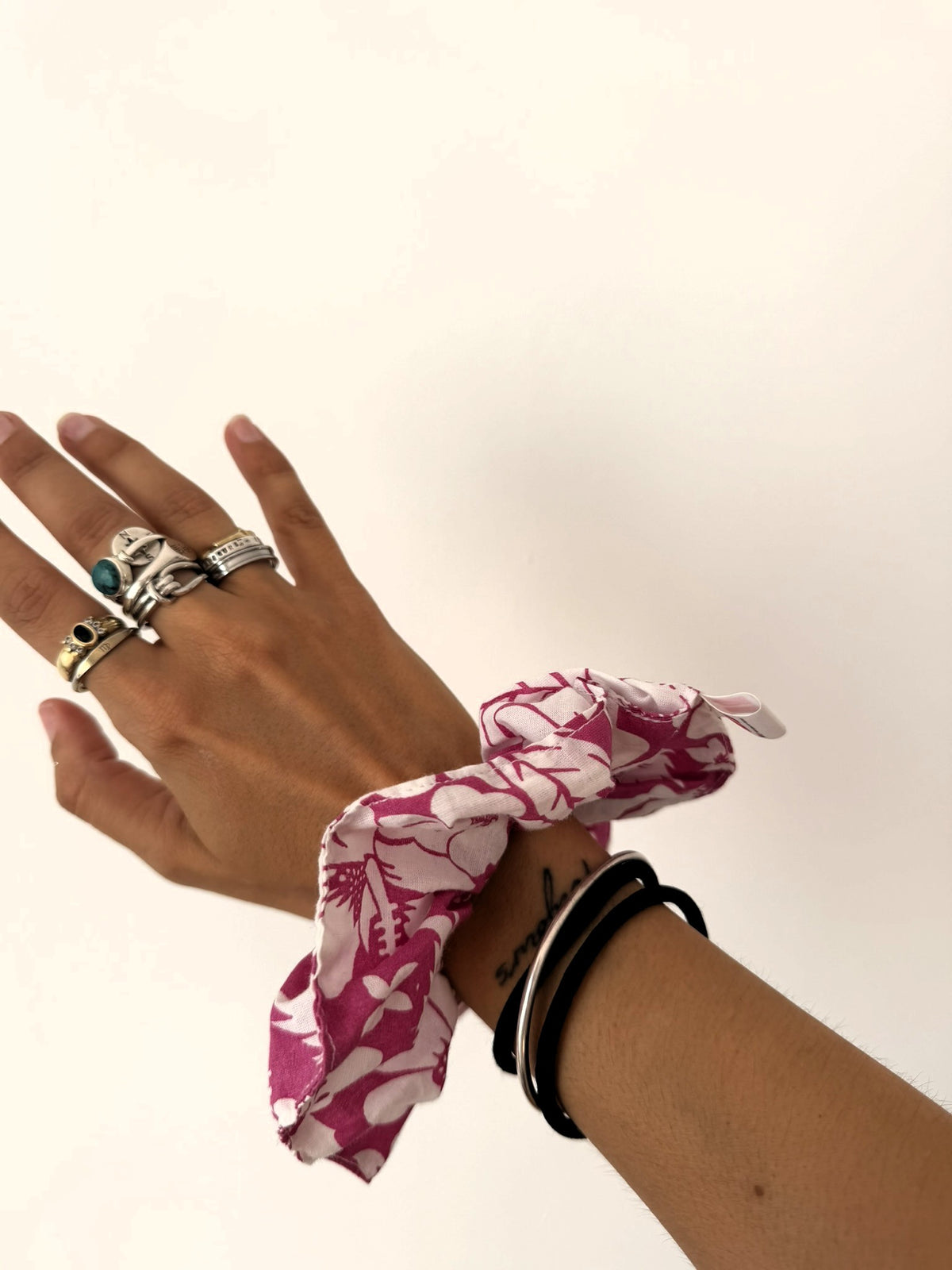 Chouchou XL fleurs rose