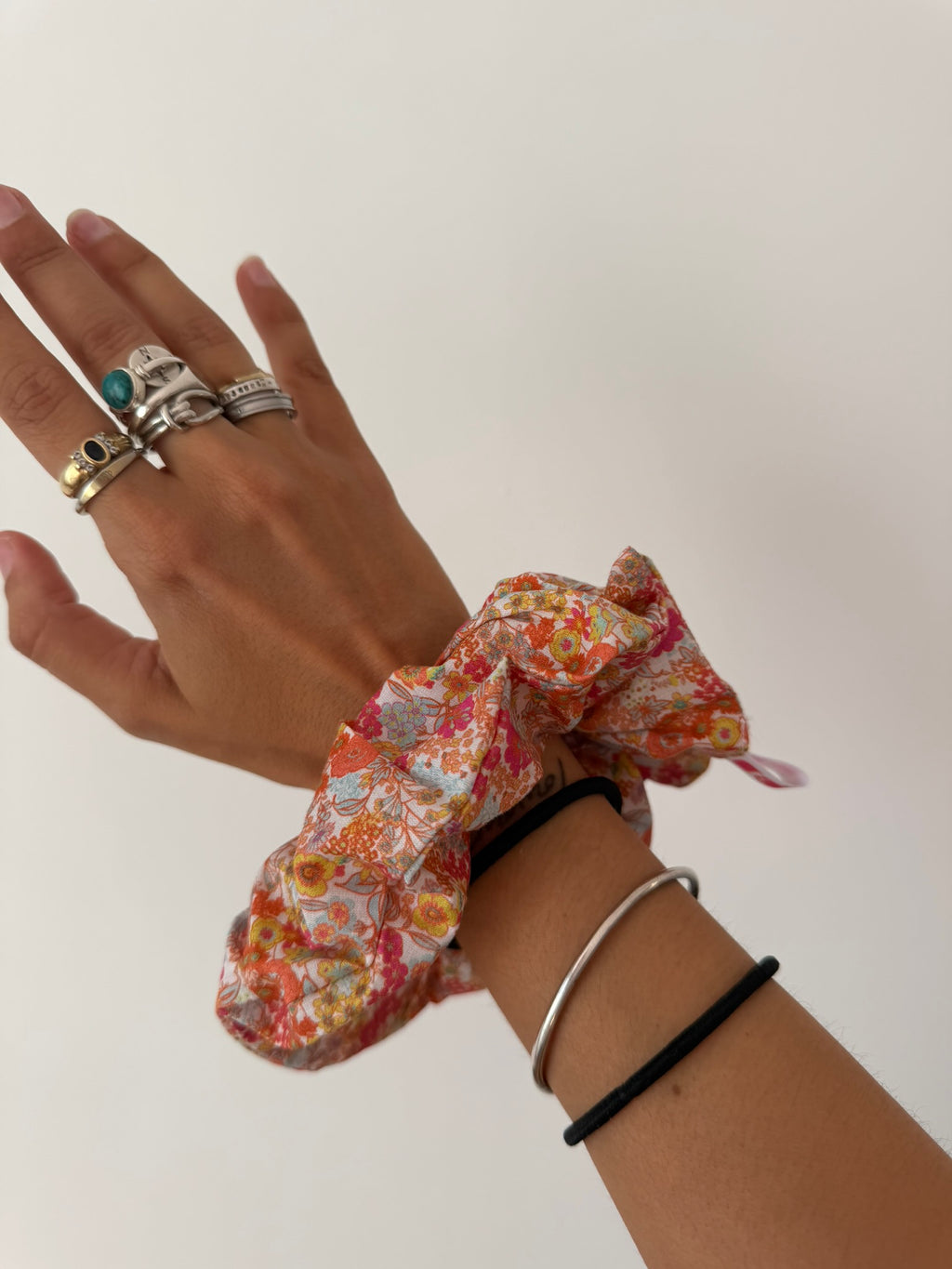 Chouchou XL fleurs orange
