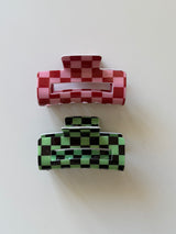 Pince à cheveux damier – Rose ou vert