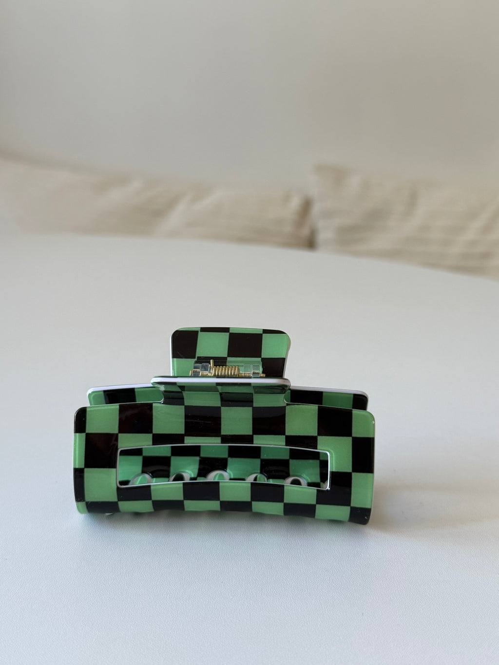 Pince à cheveux damier – Rose ou vert