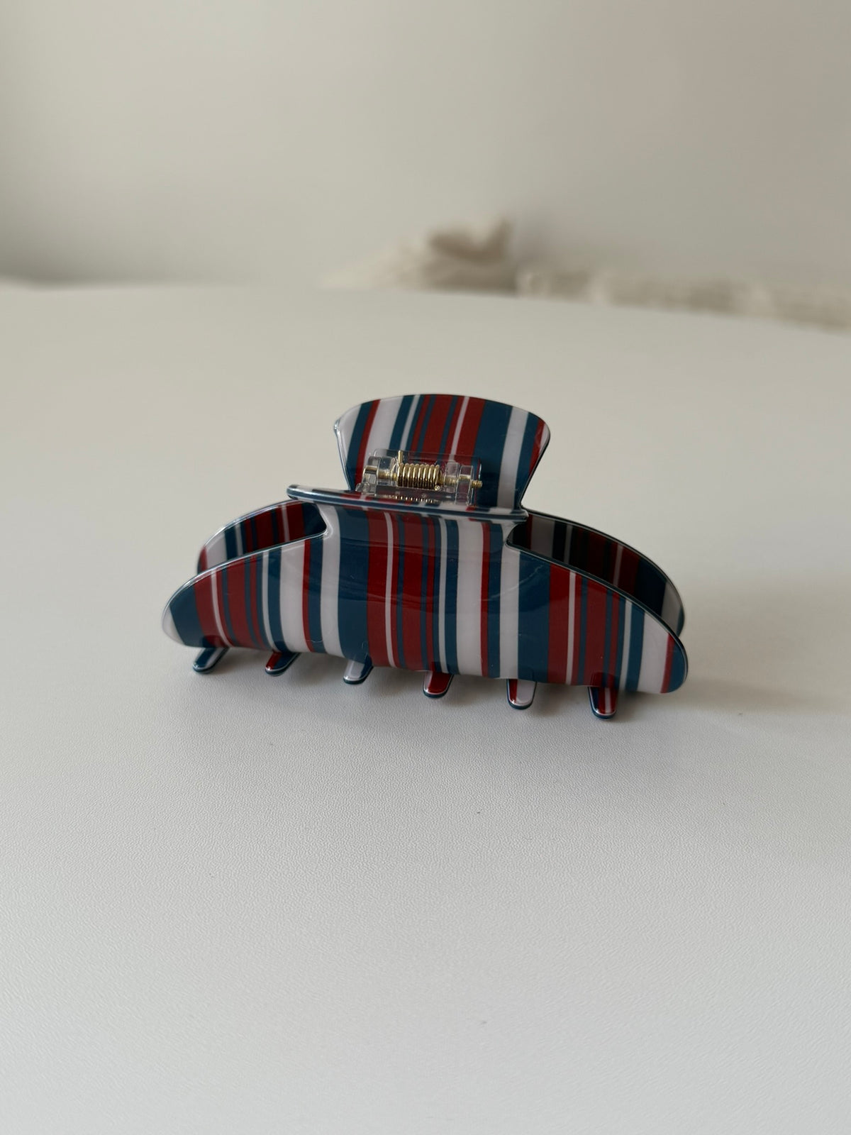 Pince à cheveux à rayures – Bleu, rose ou rouge