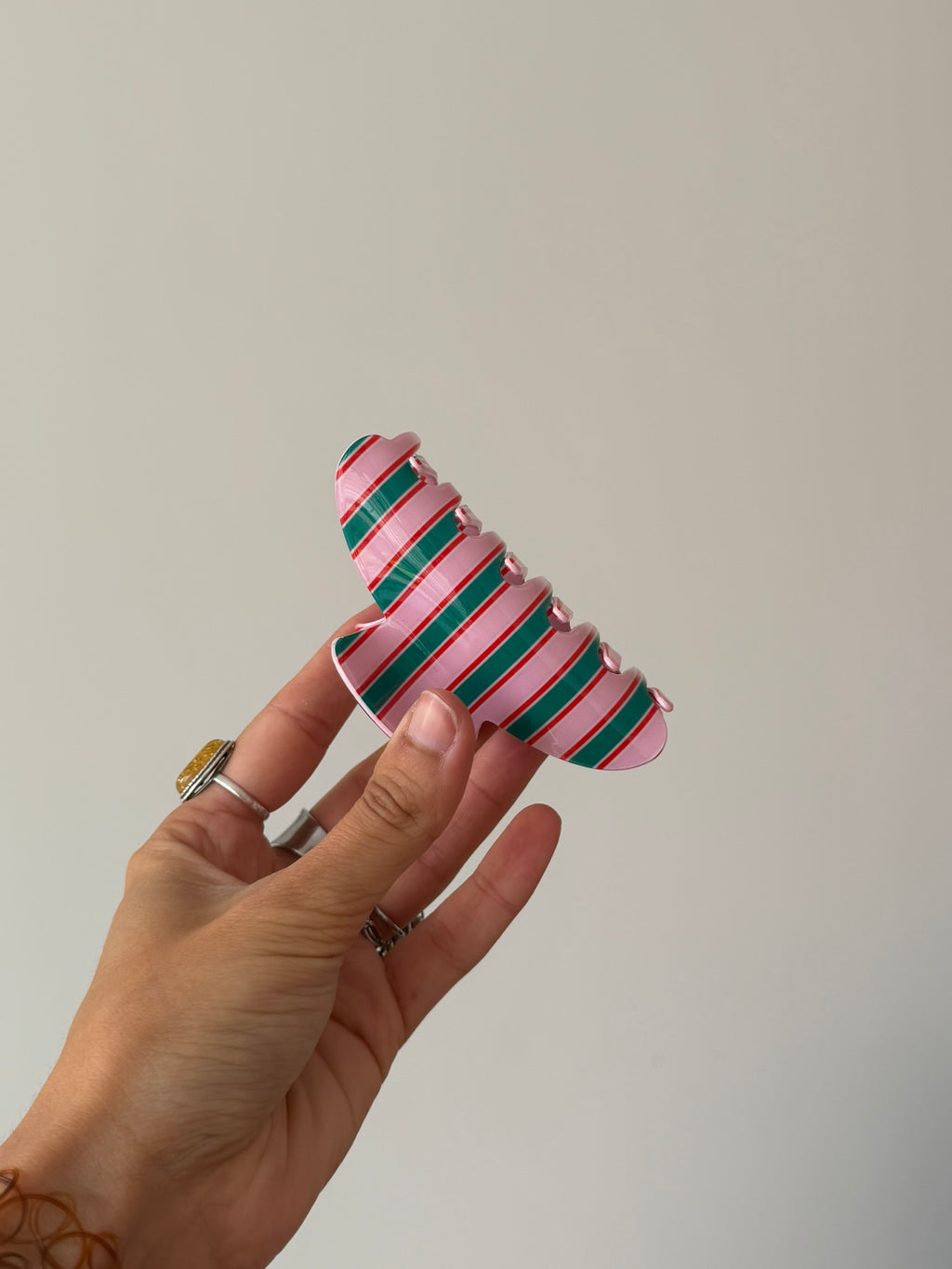 Pince à cheveux à rayures – Bleu, rose ou rouge