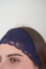 Bandeau en dentelle bleu nuit