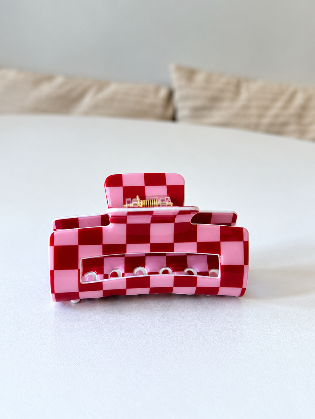 Pince à cheveux damier – Rose ou vert