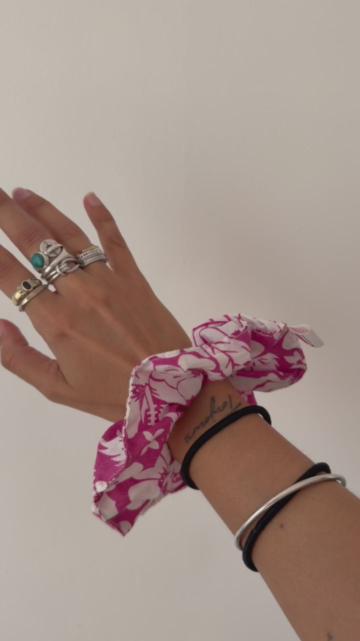 Chouchou XL fleurs rose