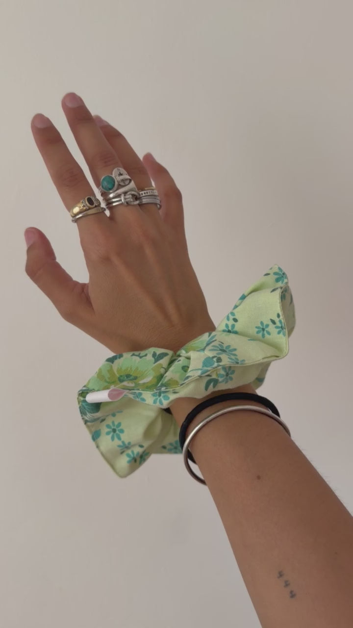 Chouchou XL fleurs vert